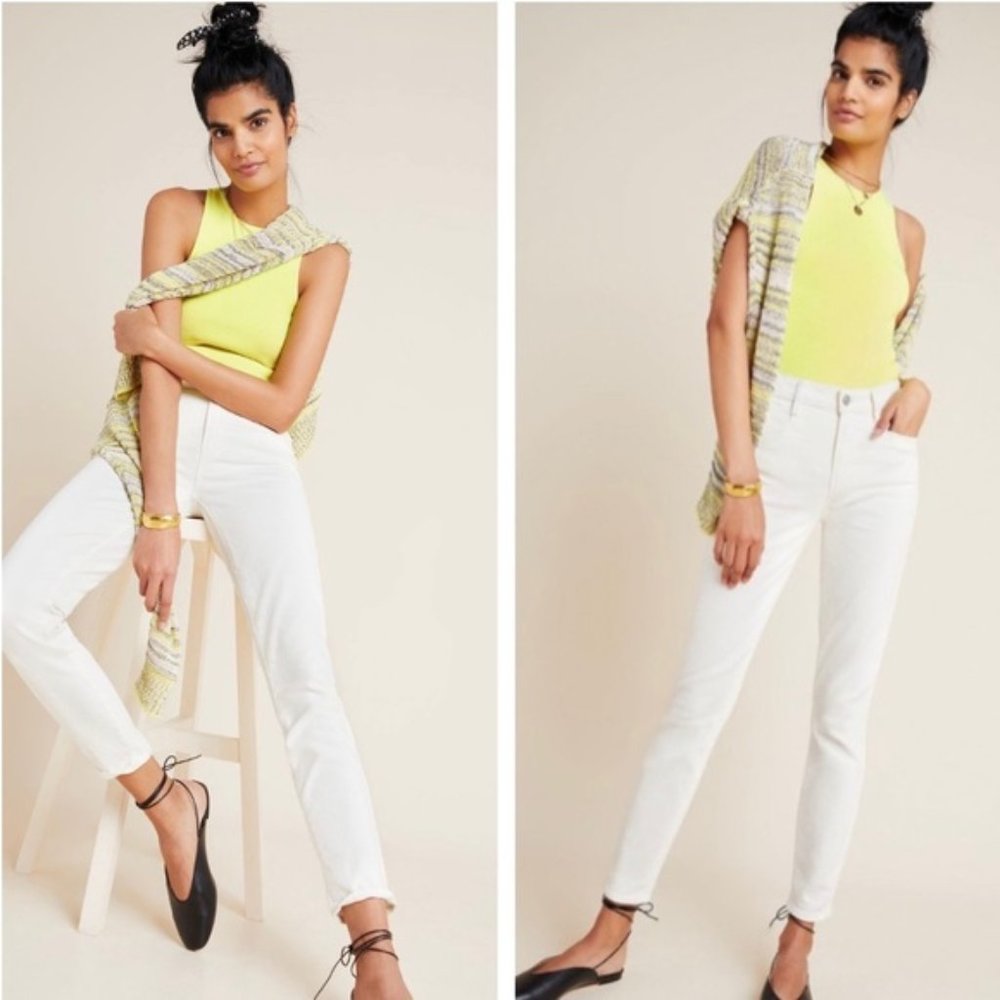 NWT Paige Hoxton Ankle High Rise Ivory Skinny Jeans Minimalist Capsule Wardrobe